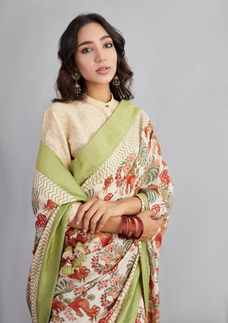 Torani-Natural Beige Airawata Ecru Chandni Saree-INDIASPOPUP.COM