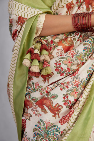 Torani-Natural Beige Airawata Ecru Chandni Saree-INDIASPOPUP.COM