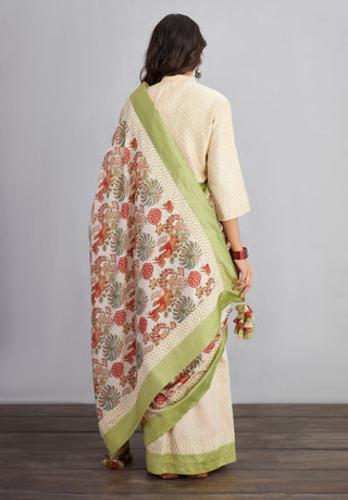 Torani-Natural Beige Airawata Ecru Chandni Saree-INDIASPOPUP.COM