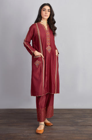 Torani-Garnet Red Sanobar Kashish Kurta Set-INDIASPOPUP.COM