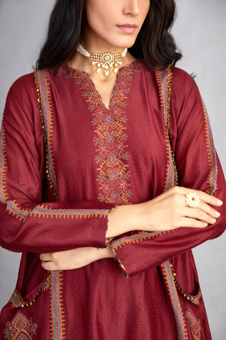 Torani-Garnet Red Sanobar Kashish Kurta Set-INDIASPOPUP.COM