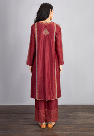 Torani-Garnet Red Sanobar Kashish Kurta Set-INDIASPOPUP.COM