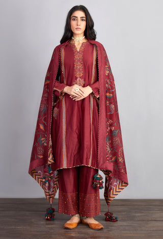 Torani-Garnet Red Sanobar Kashish Kurta Set-INDIASPOPUP.COM