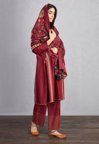 Torani-Garnet Red Sanobar Kashish Kurta Set-INDIASPOPUP.COM