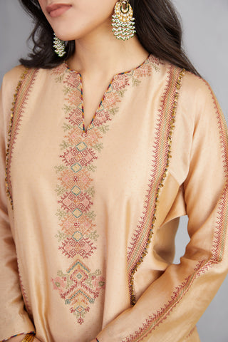 Torani-Natural Beige Chandan Kashish Kurta Set-INDIASPOPUP.COM