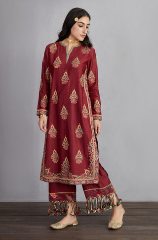 Torani-Garnet Red Sanobar Falgun Kurta Set-INDIASPOPUP.COM