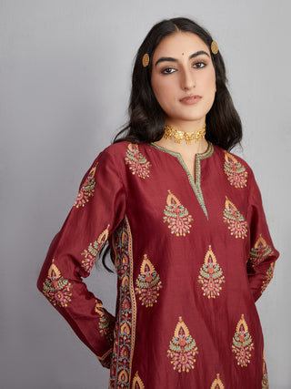 Torani-Garnet Red Sanobar Falgun Kurta Set-INDIASPOPUP.COM