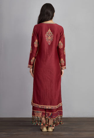 Torani-Garnet Red Sanobar Falgun Kurta Set-INDIASPOPUP.COM