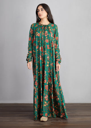 Torani-Bottle Green Sheesham Amrut Maxi Dress-INDIASPOPUP.COM