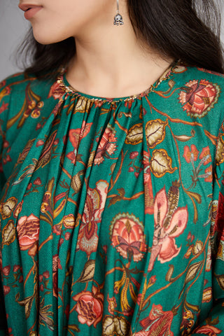 Torani-Bottle Green Sheesham Amrut Maxi Dress-INDIASPOPUP.COM