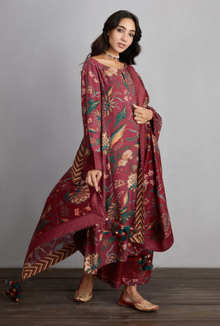 Torani-Garnet Red Sanobar Aroha Kurta Set-INDIASPOPUP.COM