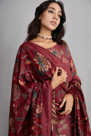 Torani-Garnet Red Sanobar Aroha Kurta Set-INDIASPOPUP.COM