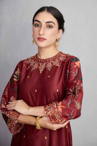 Torani-Garnet Red Sanobar Urvi Kurta Set-INDIASPOPUP.COM