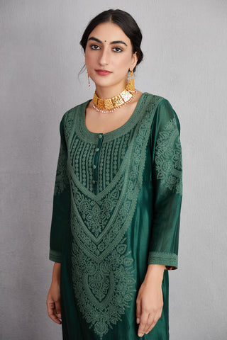 Torani-Bottle Green Sheesham Revaa Kurta Set-INDIASPOPUP.COM