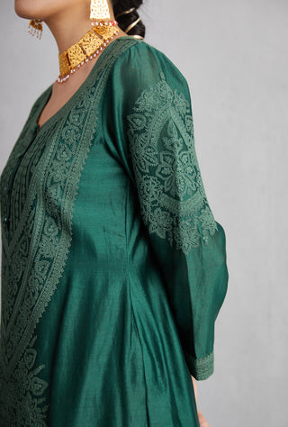 Torani-Bottle Green Sheesham Revaa Kurta Set-INDIASPOPUP.COM