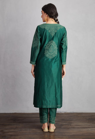 Torani-Bottle Green Sheesham Revaa Kurta Set-INDIASPOPUP.COM