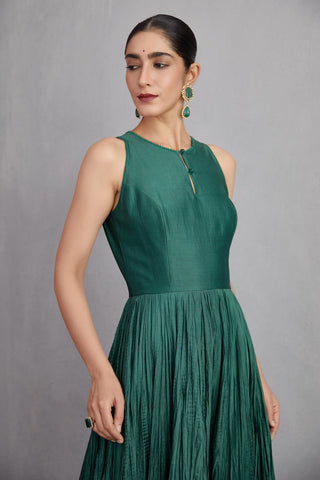 Torani-Bottle Green Sheesham Rati Jaloba Dress With Jacket-INDIASPOPUP.COM