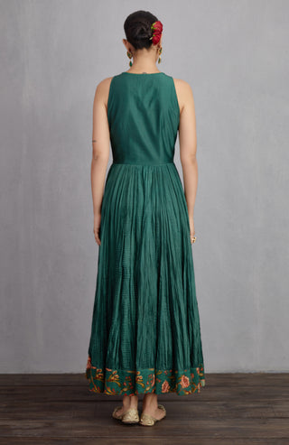 Torani-Bottle Green Sheesham Rati Jaloba Dress With Jacket-INDIASPOPUP.COM