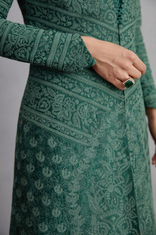 Torani-Bottle Green Sheesham Rati Jaloba Dress With Jacket-INDIASPOPUP.COM