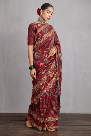 Torani-Garnet Red Sanobar Enakshi Saree-INDIASPOPUP.COM