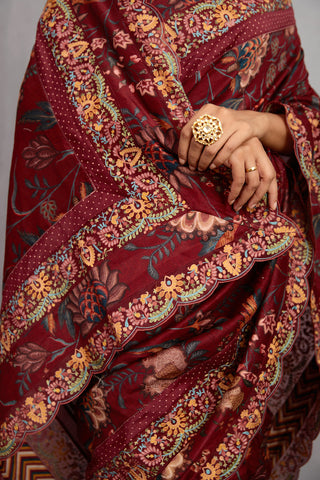 Torani-Garnet Red Sanobar Enakshi Saree-INDIASPOPUP.COM