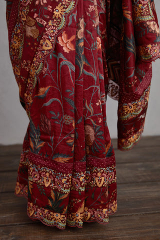 Torani-Garnet Red Sanobar Enakshi Saree-INDIASPOPUP.COM