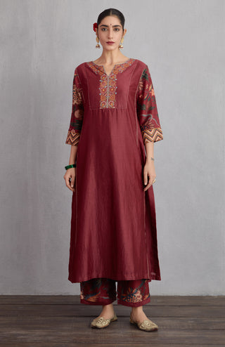 Torani-Garnet Red Sanobar Barkha Kurta Set-INDIASPOPUP.COM