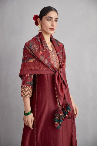 Torani-Garnet Red Sanobar Barkha Kurta Set-INDIASPOPUP.COM