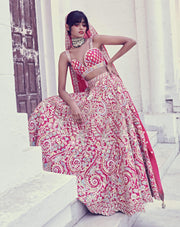 Tamanna Punjabi Kapoor-Fuchsia Pink Floral Embroidered Lehenga Set-INDIASPOPUP.COM