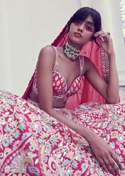 Tamanna Punjabi Kapoor-Fuchsia Pink Floral Embroidered Lehenga Set-INDIASPOPUP.COM
