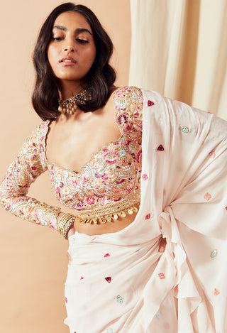 Tamanna Punjabi Kapoor-Pink Ruffle Saree Set-INDIASPOPUP.COM