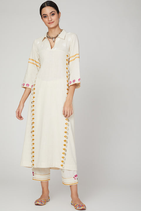 The Right Cut-White Lotus Kurta Pants Set-INDIASPOPUP.COM