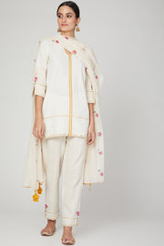 The Right Cut-White Lotus Short Kurta Pants Set-INDIASPOPUP.COM