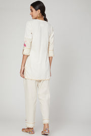 The Right Cut-White Lotus Short Kurta Pants Set-INDIASPOPUP.COM