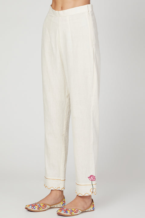 The Right Cut-White Lotus Short Kurta Pants Set-INDIASPOPUP.COM