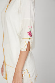 The Right Cut-White Lotus Short Kurta Pants Set-INDIASPOPUP.COM