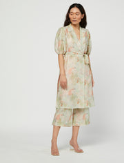 Meadow-Green & Pink Silk Tunic Set-INDIASPOPUP.COM