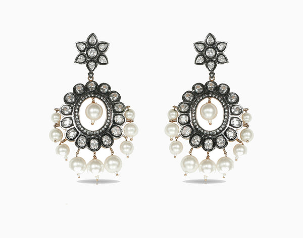 Tizora-Black Antique Polki Earrings-INDIASPOPUP.COM