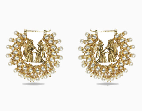 Tizora-Gold Dulha Dulhan Side Bali Earrings-INDIASPOPUP.COM