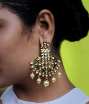 Tizora-Green Enamelled Kundan Earrings-INDIASPOPUP.COM