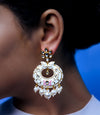 Tizora-White Meenakari Chandbali Earrings-INDIASPOPUP.COM