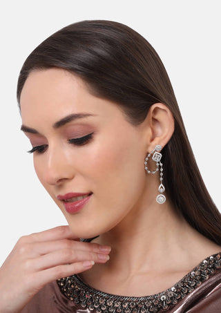 Tizora-Baguette And Round Long Diamonds Earrings-INDIASPOPUP.COM