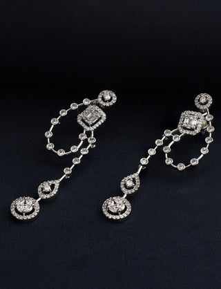 Tizora-Baguette And Round Long Diamonds Earrings-INDIASPOPUP.COM