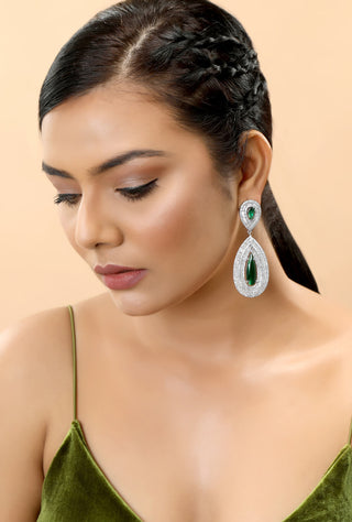 Tizora-Classic Baguette Green Earrings-INDIASPOPUP.COM