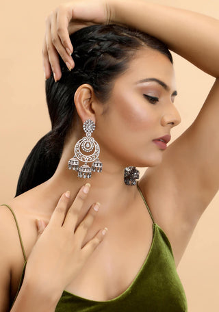 Tizora-Black And Rose Antique Chandbali Jhumki Earrings-INDIASPOPUP.COM