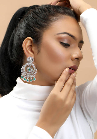 Tizora-Stunning Diamond And Green Chandbali Earrings-INDIASPOPUP.COM