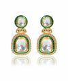 Tizora-Green Meena Kundan Earrings-INDIASPOPUP.COM