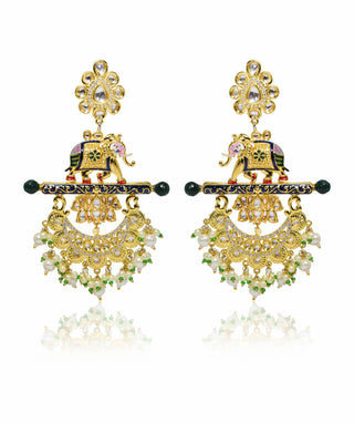 Tizora-Elephant Engraved Rajwadi Chandbali Earrings-INDIASPOPUP.COM