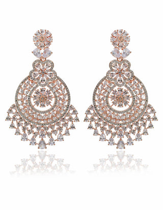 Tizora-Rose Gold Plated Party Wear Diamond Earrings-INDIASPOPUP.COM