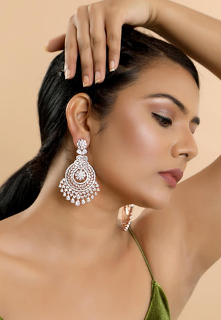 Tizora-Rose Gold Plated Party Wear Diamond Earrings-INDIASPOPUP.COM